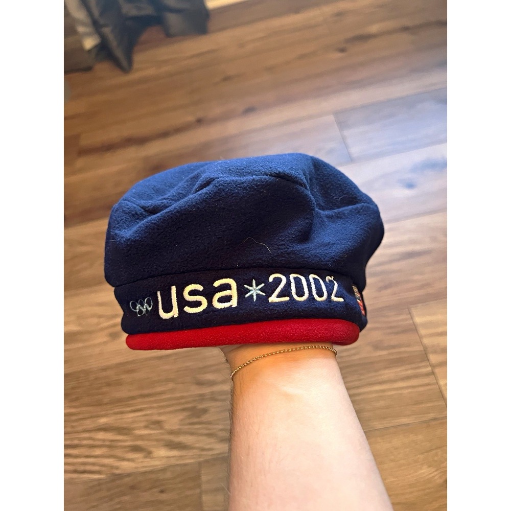 Vintage 2002 Team USA Winter Olympics Fleece Beret Hat Roots Salt Lake City Y2K